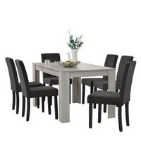 set de comedor kramfors mesa con 6 sillas rustico mdf textil 140 x 90 x 77 cm - roble blanco y gris oscuro encasa