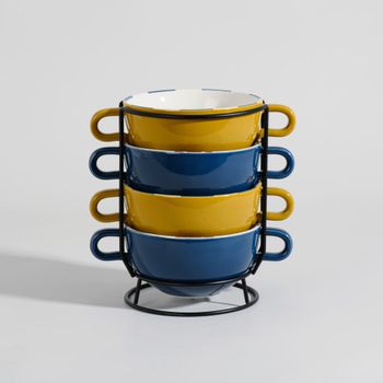Set de 4 boles de gres multicolor con soporte de acero