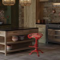 taburete de bar industrial regulable en metal rojo