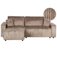 sofa cama esquinero de pana funcion extraible respaldo tapizado con cojines adicionales derecho marron claro abacka