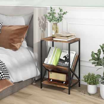 Mesa Auxiliar De 3 Niveles Mesa De Café Pequeña Con Revistero En Forma De V Marco De Metal Almohadillas Ajustables Para Salón Marrón Cfw31873