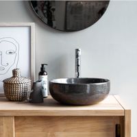 lavabo redondo de marmol gris oscuro   33 cm