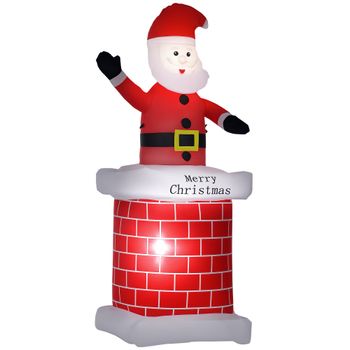 HOMCOM Papá Noel Hinchable con Chimenea Navidad Hinchable con 2 Luces LED e Inflador Eléctrico 80x70x210 cm Multicolor   Aosom España