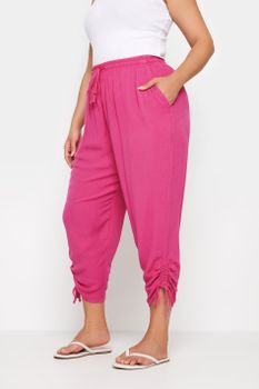 Yours Pantalones Fucsia Capri Con Bajos Fruncidos, Mujer Curvy Y Tallas Grandes, Yours