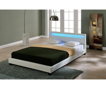Corium cama doble paris  tapizada en piel sintética - con led - (blanco) 140x200cm