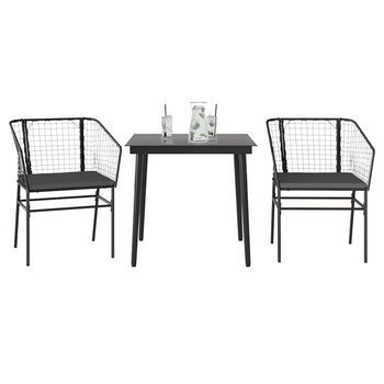 Set Comedor Jardín 3 Pzas Cojines Ratán Sintético Vidrio Negro Vidaxl