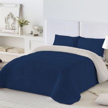 Naturals - Edredón Bicolor Cama 180 - Microfibra Poliéster - 300 Gr - Fabricado En España - Azul 1/l198 Piedra