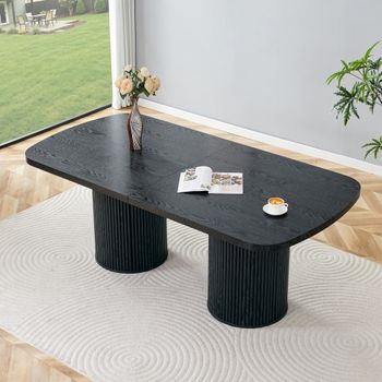 Mesa De Comedor Ovalada - Mueble De Comedor - Mdf - Negro (180x90x76cm)