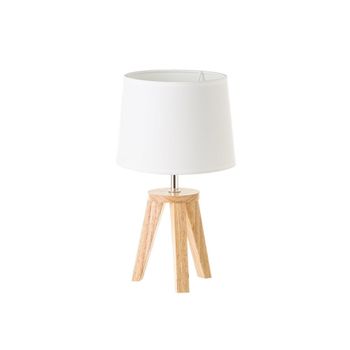 Lámpara de mesita nórdica de madera de roble beige de ø 19x33 cm Estilo trípode con pantalla blanca, ideal para iluminar con suavidad y crear un ambiente relajante en el hogar. CasaSelección