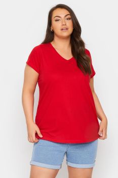 Yours Camiseta De Pico Roja, Mujer Curvy Y Tallas Grandes, Yours