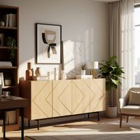 aparador moderno y elegante de roble claro con incrustaciones doradas