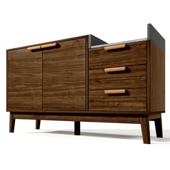 Aparador efecto madera marrón con 2 puertas y 3 cajones, gris y blanco