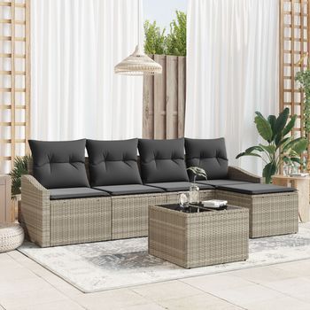 Juego De Sofá De Jardín De 6 Piezas Con Cojines Gris Ratán Sintético V2782 Unico / Beige