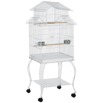 PawHut Jaula para Pájaros con Ruedas 50x49x137cm con Bandeja Extraíble Comederos