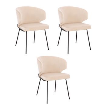 Silla De Comedor De Terciopelo Amara - Lote De 3 Beige