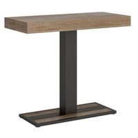 consola extensible de madera de diseno con pata central kapital 90x40196 o 90x40300 cm-color natural-3 alargaderas gruesas
