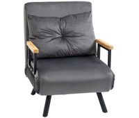 homcom sofa cama de 1 plaza 4 en 1 sofa cama plegable tapizado en terciopelo con respaldo ajustable de 5 niveles y almohada acolchada para oficina dormitorio salon 63x73x81 cm gris