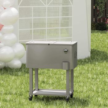 Carro Nevera De Plástico Acero 67x35x80 Cm-outsunny. Gris Claro