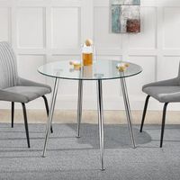 mesa de cristal humppila redonda versatil con 4 patas de acero  75 x o 87 cm - transparente y cromo encasa