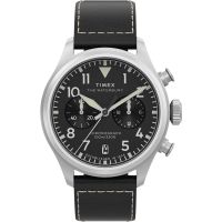 timex reloj hombre caja de acero pulsera genuine leather de color negro resistente al agua 10 atm tw2y19000