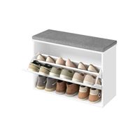 banco zapatero acolchado con cajon abatible y varios niveles blanco nube  gris paloma  80a cm