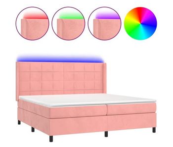 Cama box spring colchón y led terciopelo rosa 200x200 cm bloques con cuadros