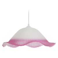 lampara de suspension  metal blanco y pantalla rosa