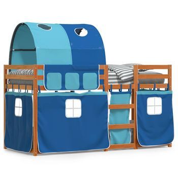 Litera Con Cortinas Madera Maciza De Pino Azul 90x200 Cm Vidaxl