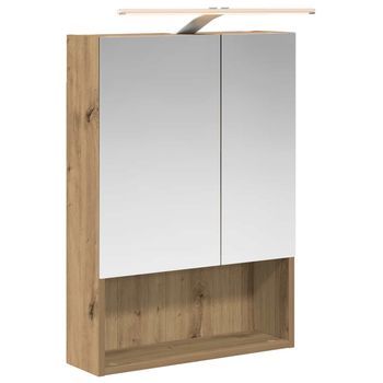 Armario Con Espejo De Baño | Mueble De Baño Roble Artesanal 50 X 14,5 X 70 Cm