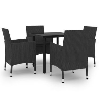 Set Comedor De Jardín 5 Uds | Conjunto Mueble Jardin Mesa Y Sillas Y Cojines Ratán Sintético Y Vidrio