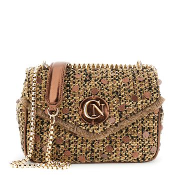 bolso bandolera bouclé con lentejuelas bronze