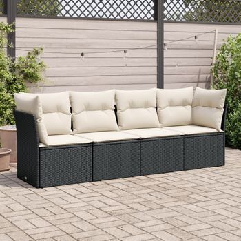 Conjunto De Sofás Jardín 4 Uds | Mueble Jardin Mesa Y Sillas Con Cojines Ratán Sintético Negro Cfw731633