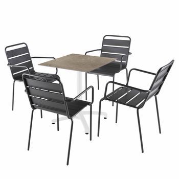 Mesa Reclinable De Mol Beige 70x70 Cm Con 4 Sillas De Metal Gris, Opéra - Oviala