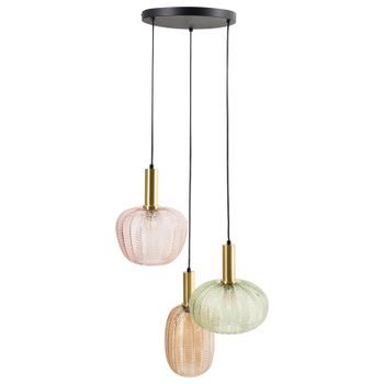 Lámpara Colgante De 3 Luces Con Pantalla De Vidrio Y Base De Metal Retro Multicolor Njoro