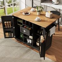isla de cocina - negra - superficie ajustable - ruedas con bloqueo - almacenamiento versatil