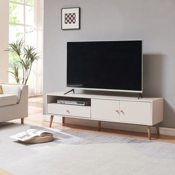 Mueble Tv Hallevil Con Cajón Y 2 Puertas Aglomerado 150x39x45cm - Blanco [en.casa]