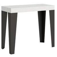 consola extensible diseno flavio en madera y hierro 90x40196 o 90x40300 cm-color blanco-soporte 2 pies-5 alargaderas finas
