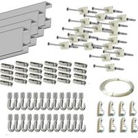pack basic fast de 12 metros guias de aluminio plata mate con 24 colgadores nylon para colgar cuadrosr aluminio plata mate