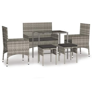 Set De Muebles De Jardín 6 Pzas Y Cojines Ratán Sintético Gris Cfw773058