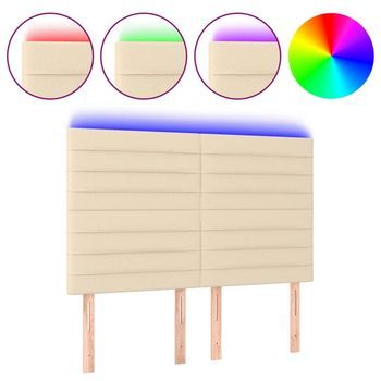 Cabecero Cama | Panel De Cabecera Con Luces Led Tela Crema 144x5x118/128 Cm
