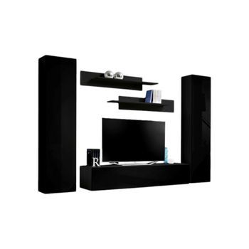 Mueble De Tv Fly A1 De Diseño, Color Negro Brillante. Mueble Colgante Moderno Y De Moda Para Su Sala De Estar.