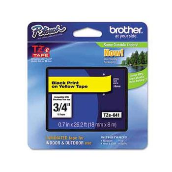 Brother TZe641 Original P-Touch Label Tape - 3/4 x 26.2 ft (18mm x 8m) Black on Yellow