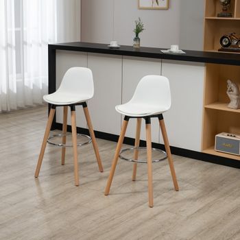 2 Taburetes Bar De Pu Pp Espuma Acero Haya Homcom 43x43x91cm-blanco