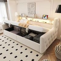 cama canape tapizada 90x200 cm con almacenamiento hidraulico led toma usb respaldo y reposabrazos mullidos somier de lamas beige
