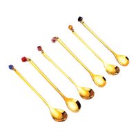 cucharas doradas con diamantes multicolores - lote de 6