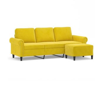 Vidaxl sofá de 3 plazas con taburete terciopelo amarillo 180 cm