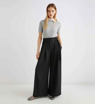 Marella para mujer. 2523136011200 Pantalón de talle alto Bondeno negro (44), Casual, Poliéster