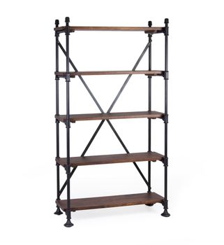Librería de madera marrón y hierro negro alt. 180 cm