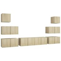 set de muebles salon tv  mueble de salon  gabinete de tv 8 pzas madera ingenieria roble sonoma