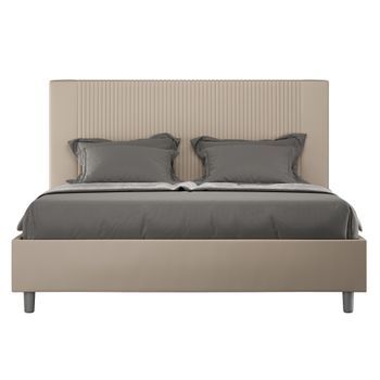 Cama Moderna Con Cabecero De Rayas Verticales Acolchado En Símil Piel Bazen-color Ribete Verde Crudo-ropa De Cama 160x200 Cm